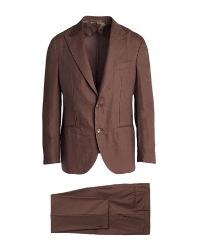 F839 Born In Napoli Man Suit Chocolate Brown Size 44 Linen, Virgin Wool In Brown