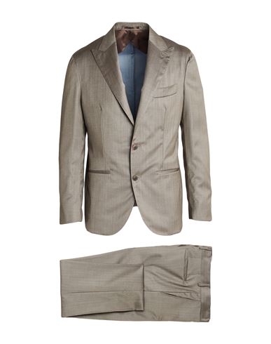 F839 Born In Napoli Man Suit Taupe Size 42 Virgin Wool, Silk In Gray