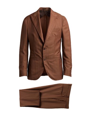 F839 Born In Napoli Man Suit Brown Size 40 Virgin Wool In Brown