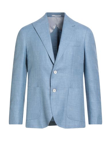 F839 Born In Napoli Man Blazer Light Blue Size 40 Virgin Wool, Silk, Linen In Blue