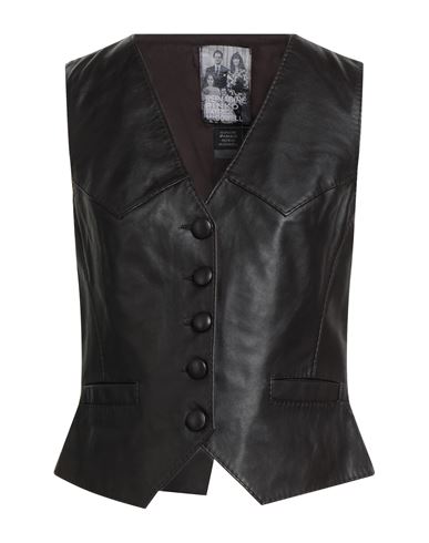 Reimagine Pinko X Patrick Mcdowell Woman Tailored Vest Dark Brown Size 8 Sheepskin In Black