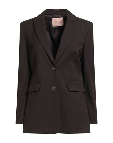 Twinset Woman Blazer Chocolate Brown Size 14 Polyester, Wool, Viscose, Elastane In Brown