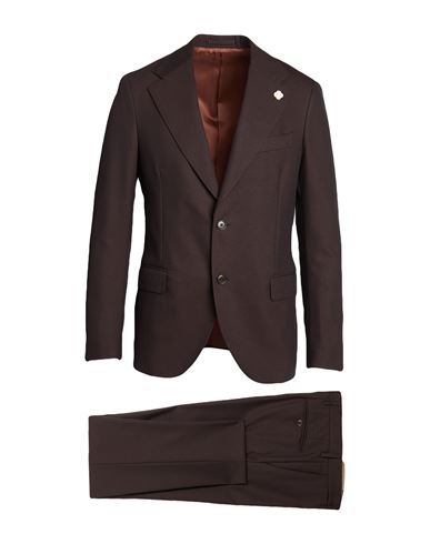 Lardini Man Suit Dark Brown Size 42 Cotton, Wool In Brown