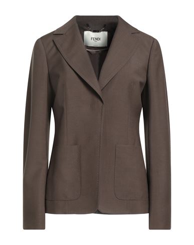 Fendi Woman Blazer Dark Brown Size 6 Wool, Mohair Wool In Brown