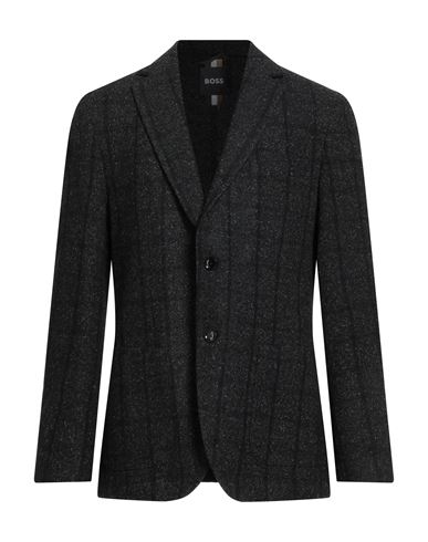 Hugo Boss Boss Man Blazer Black Size 44 Wool, Polyamide, Silk, Acrylic In Animal Print