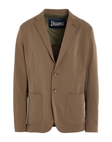 Herno Man Blazer Khaki Size 40 Polyester In Brown