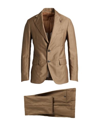 Gabriele Pasini Man Suit Brown Size 36 Wool, Linen In Gold