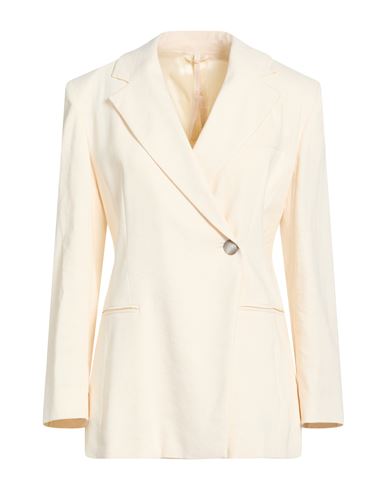 Marella Monochrome Woman Blazer Cream Size 10 Viscose, Linen, Elastane In White