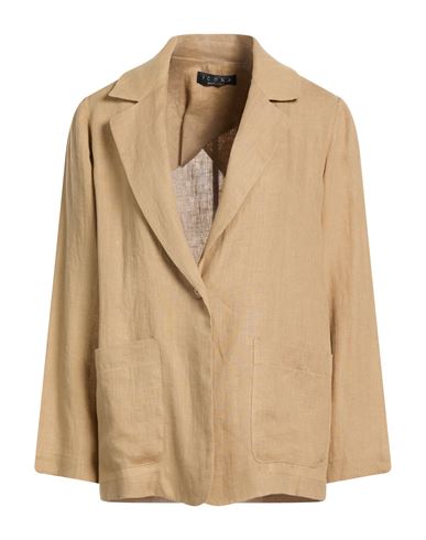 Icona By Kaos Woman Blazer Khaki Size 10 Linen In Sand