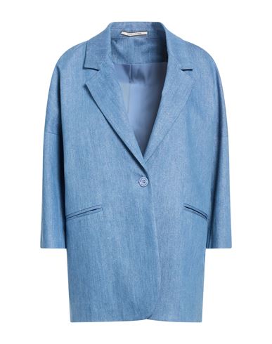 Tagliatore 02-05 Woman Blazer Blue Size 14 Cotton, Metallic Fiber, Polyester, Elastane