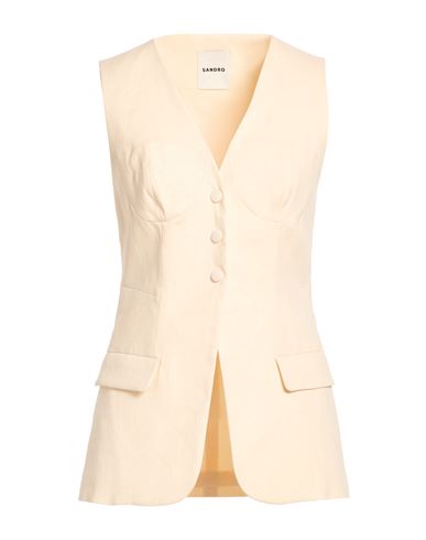 Sandro Woman Tailored Vest Cream Size 10 Linen, Cotton, Elastane In White