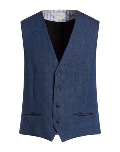 120% Lino Man Tailored Vest Navy Size 42 Linen In Blue