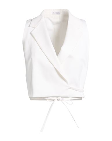 Brunello Cucinelli Woman Tailored Vest White Size L Cotton, Polyamide, Elastane
