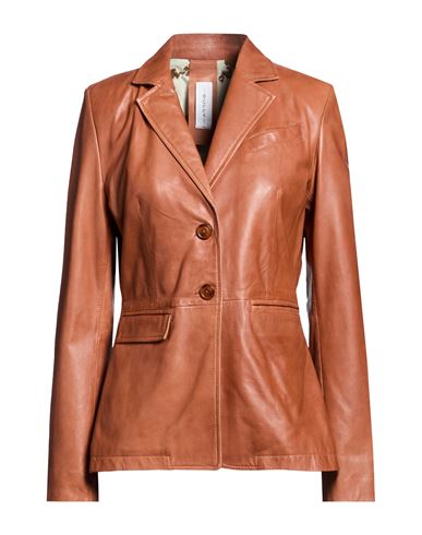 Bully Woman Blazer Tan Size 6 Leather In Brown