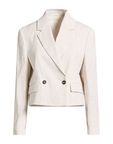 Brunello Cucinelli Woman Blazer Ivory Size 12 Linen, Cotton, Elastane, Brass In White