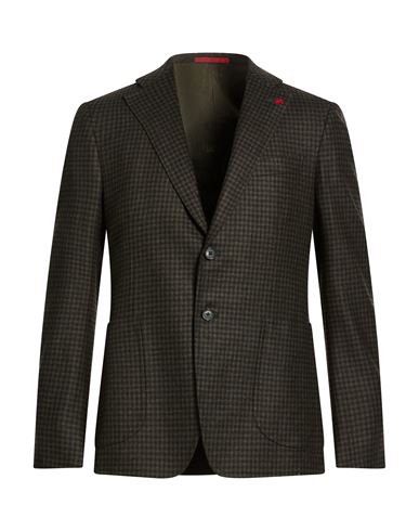 Isaia Man Blazer Military Green Size 42 Wool, Cashmere In Multi