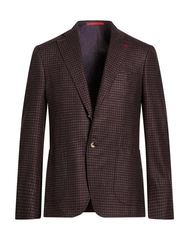 Isaia Man Blazer Dark Purple Size 44 Wool, Silk, Linen In Burgundy