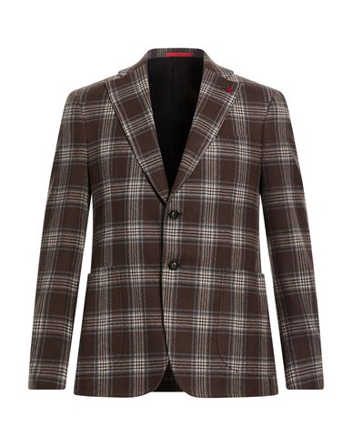 Isaia Man Blazer Dark Brown Size 42 Wool, Cotton
