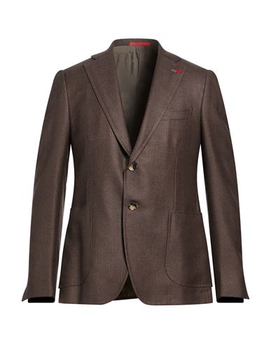 Isaia Man Blazer Dark Brown Size 46 Wool