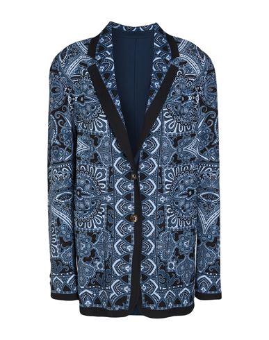 Etro Woman Blazer Slate Blue Size 12 Wool, Silk