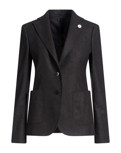 Lardini Woman Blazer Charcoal Size 8 Wool, Polyester, Nylon, Viscose, Elastane In Black