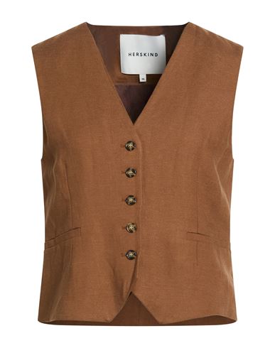 Herskind Woman Tailored Vest Brown Size 10 Viscose, Linen