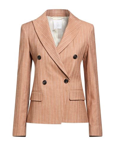 Eleventy Woman Blazer Light Brown Size 2 Linen, Cotton, Elastane
