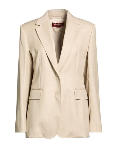 Max Mara Studio Woman Blazer Beige Size 12 Virgin Wool, Viscose, Linen In Sand