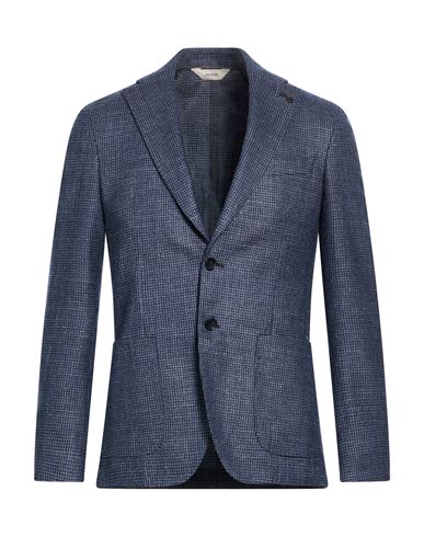 Paoloni Man Blazer Navy Size 44 Virgin Wool, Silk, Linen In Blue