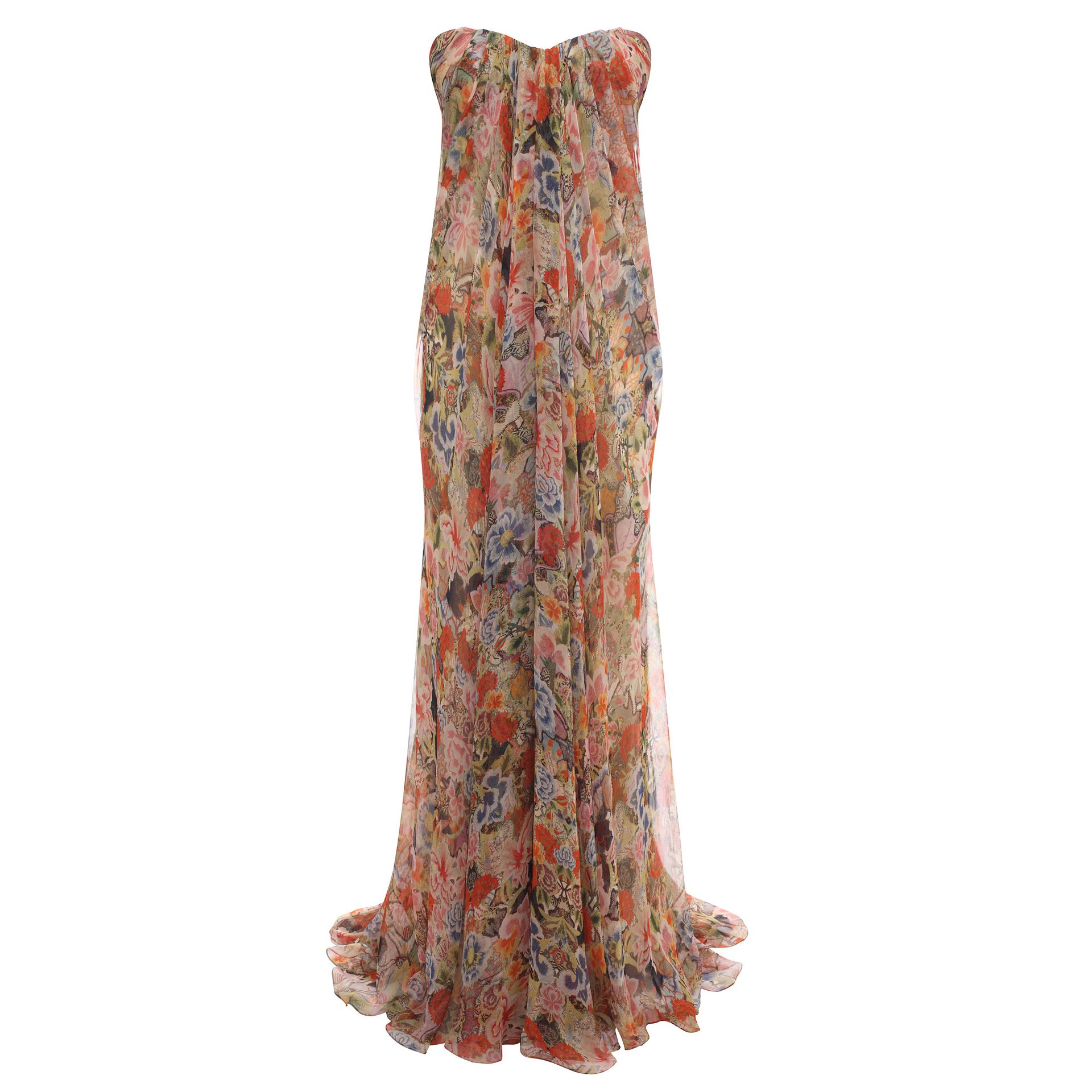 Patchwork Floral Draped Bustier Gown Alexander McQueen | Long Dress ...
