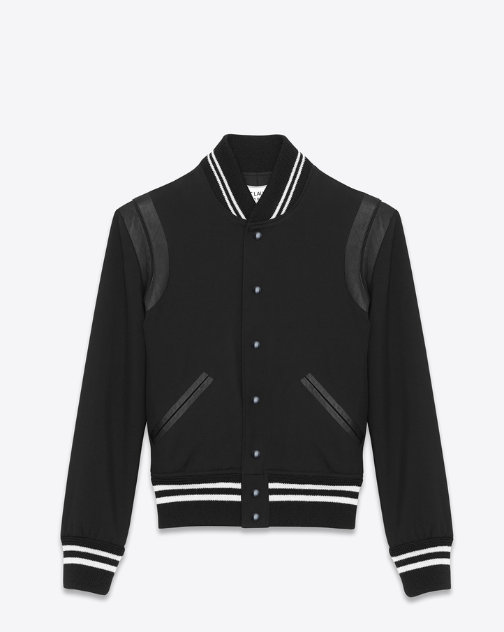 Saint Laurent CLASSIC TEDDY JACKET In Black Wool Gabardine And Leather ...