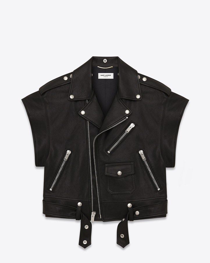 Saint Laurent Short Sleeve Motorcycle Jacket In Black Leather | YSL.com