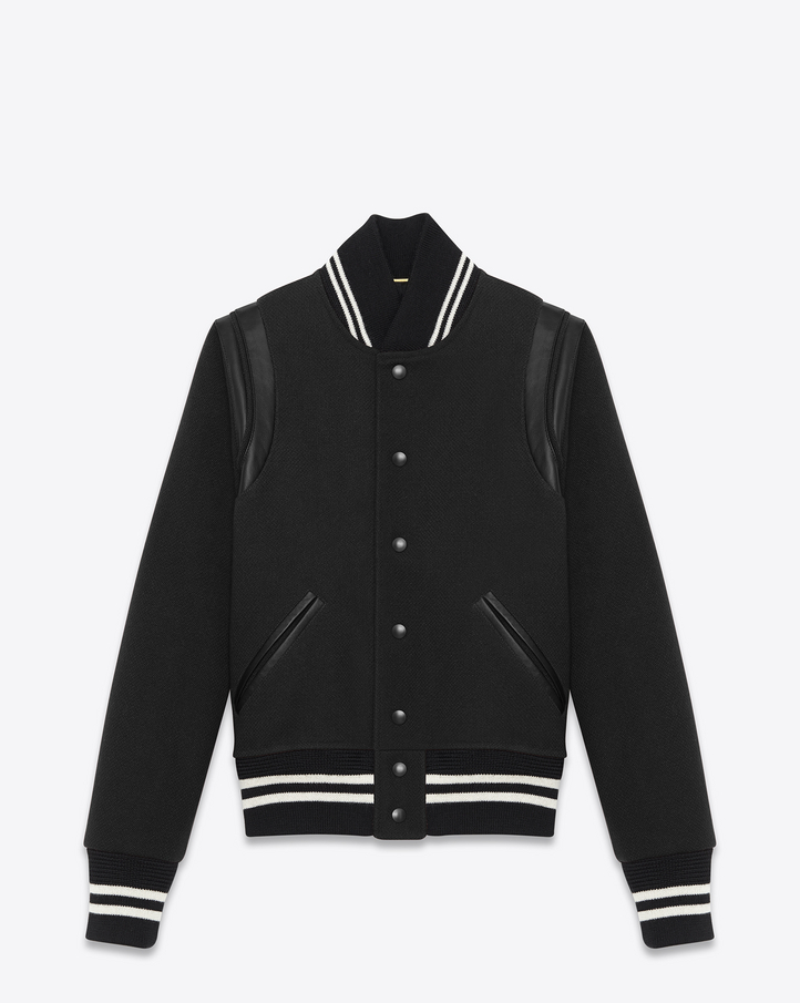 Saint Laurent CLASSIC TEDDY JACKET IN BLACK WOOL AND LEATHER | YSL.com