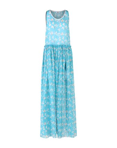Woman Maxi dress Turquoise Size 8 Cotton, Silk