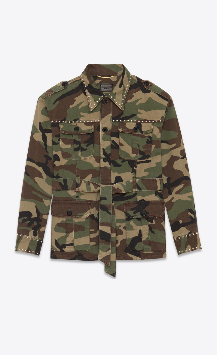 Saint Laurent Oversized Studded Military Jacket In Vintage Green