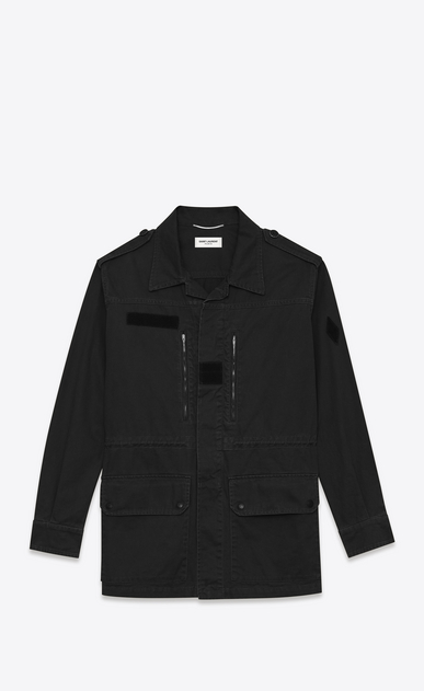 SAINT LAURENT Casual Jackets Man Military Parka in Black Cotton and Linen Gabardine a_V4