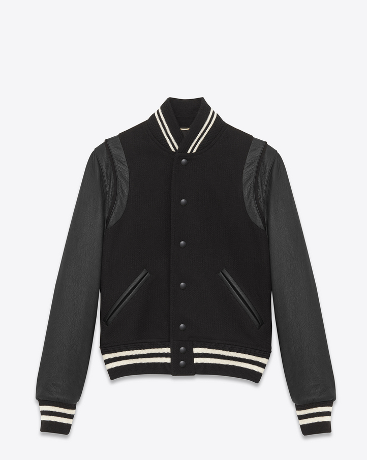 Saint Laurent Classic Teddy Jacket In Black Virgin Wool, Leather And ...