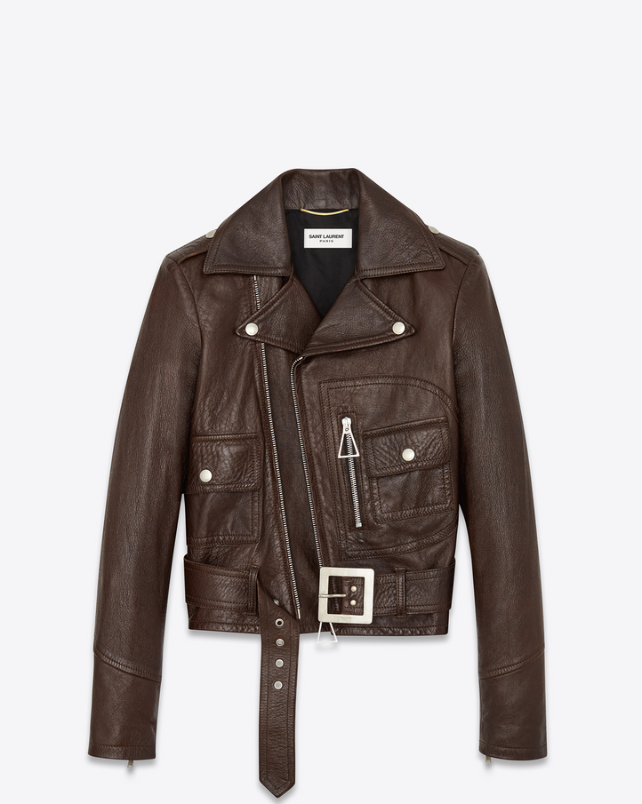 Saint Laurent 70's Motorcycle Jacket With Triangle Pulls In Brown ...