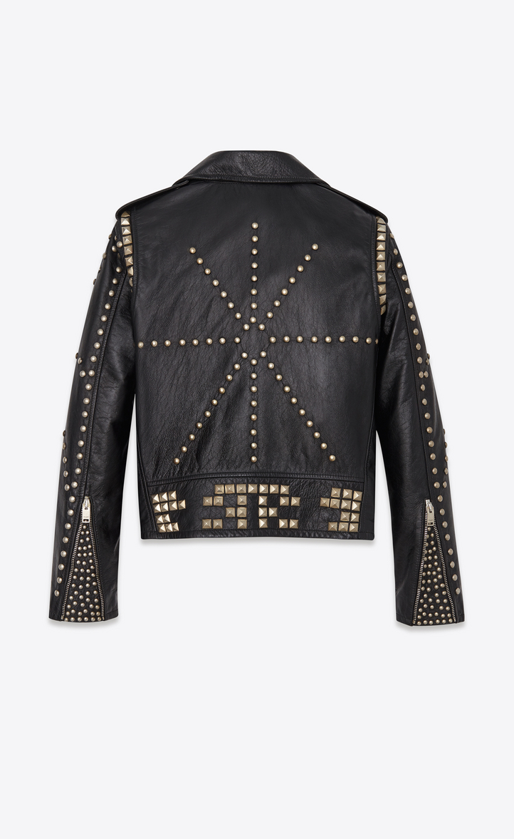Saint Laurent Classic Motorcycle Jacket In Black Leather And Silver ...