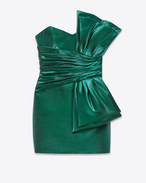 Bow Mini Dress in Emerald Green Satin Cotton and Acrylic Polyamide