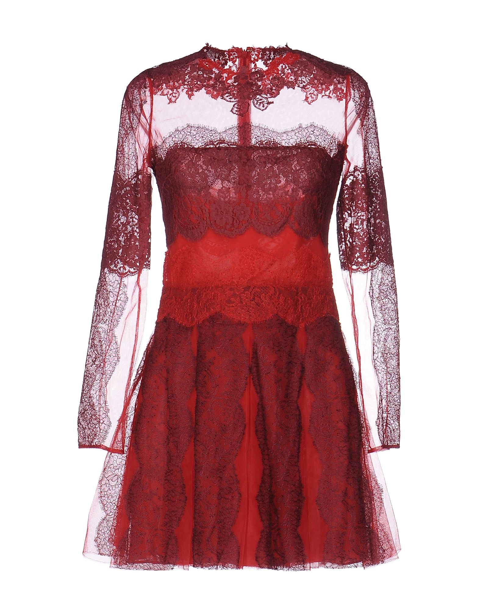 Valentino Dress, lace, tulle, two-tone pattern, pleated, long sleeves, no appliqués, no pockets, internal slip dress, rear closure, zip closure, round collar, dress.