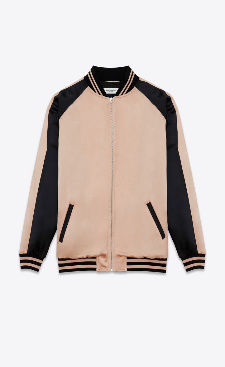 ‎Saint Laurent ‎Oversized TEDDY Baseball Jacket In Powder Pink And