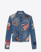 SAINT LAURENT Casual Jackets D Original Used Vintage 80s Blue "LOVE" Embroidery Jean Jacket f