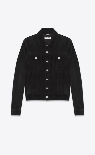 SAINT LAURENT Leather jacket Man Black Suede Jean Jacket a_V4