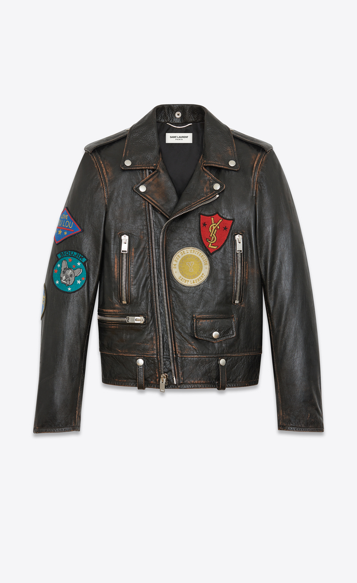 Saint Lau Multi Patch Motorcycle Jacket In Vintage Black Leather Jacket