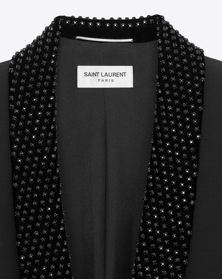 ‎Saint Laurent ‎Iconic LE SMOKING Jacket In Black Grain De Poudre And