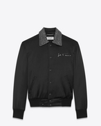 SAINT LAURENT Casual Jackets U "JE T'AIME" TEDDY Jacket in Black Satin and Clear Crystal f