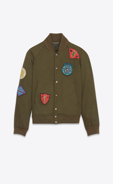 SAINT LAURENT Casual Jackets Man Teddy Multi-Patch Jacket in Dark Khaki Denim Twill a_V4