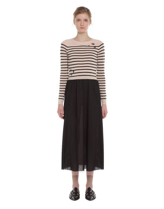 REDValentino Star Detailed Striped Wool And Tulle Dress - Knit Dress ...