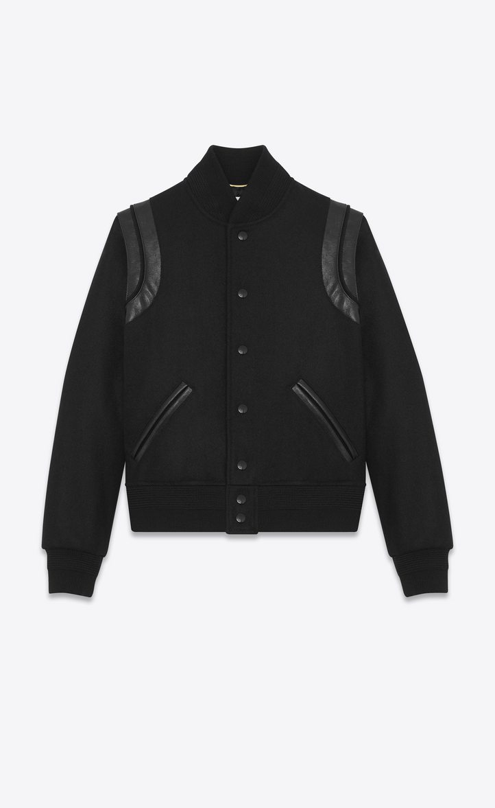 Saint Laurent Varsity Jacket In Black Wool | YSL.com